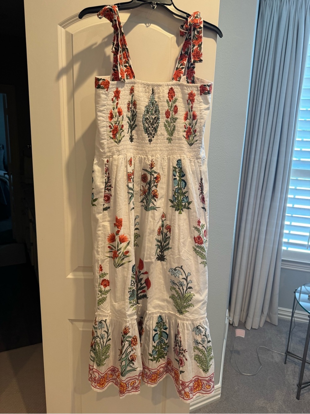 White Floral Embroidered Tie-Strap Maxi Dress